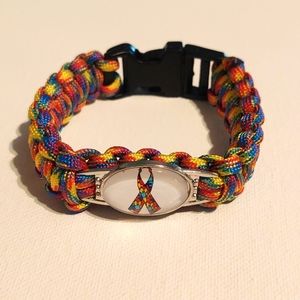 Autism Awareness ribbon Paracord survival bracelet. NWOT